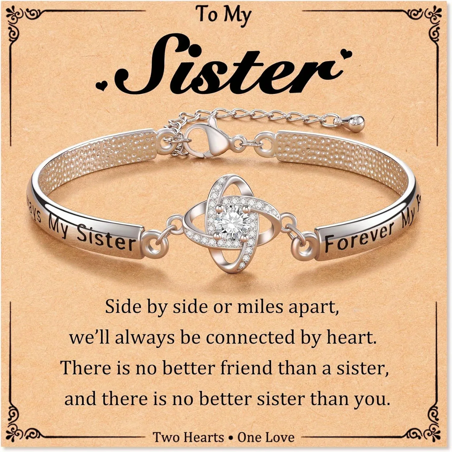 1 elegante y lujosa pulsera abierta de 7,2 pulgadas con incrustaciones de circonita sintética para mi hermana, adecuada para mujeres, hermanas, madres, uso diario, regalos navideños