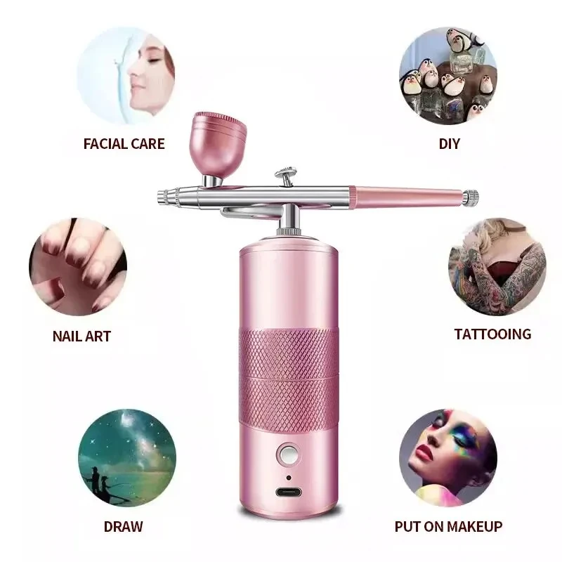 New Mini Oxygen Injector Nano Fog Mist Sprayer Air Compressor Kit For Nail Tattoo Art Beauty Decoration Paint Spray Gun Tool