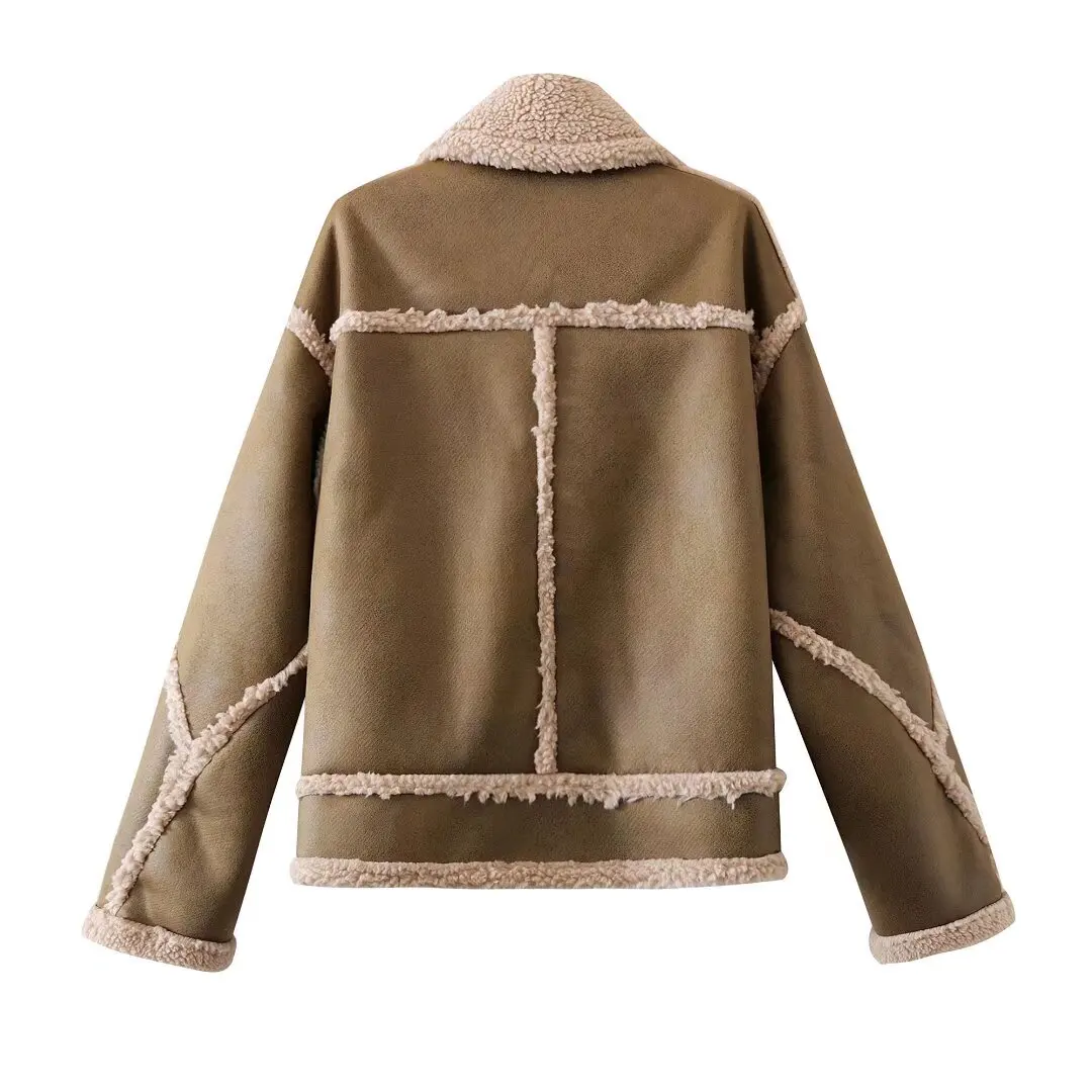 TRAF-abrigos de mujer, chaqueta de piel sintética Vintage de invierno, Parkas cálidas a la moda para mujer, novedad en prendas de vestir exteriores, Tops de Corea, ropa, abrigo de piel para mujer