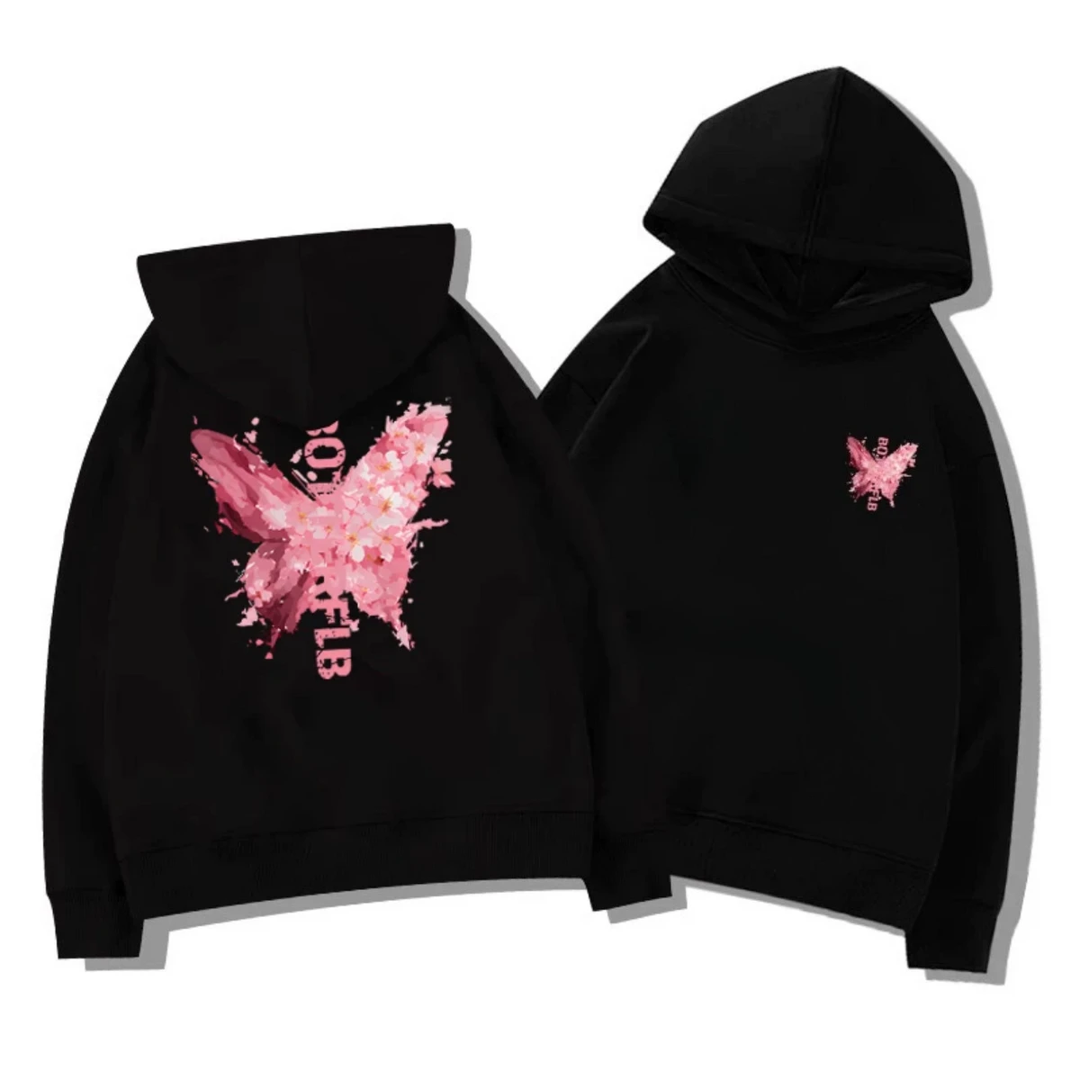 

Hooded Sweatshirt Harajuku Hip-hop Pullover Paired with Charming Butterfly Pattern Long Sleeved Loose Casual Fashion