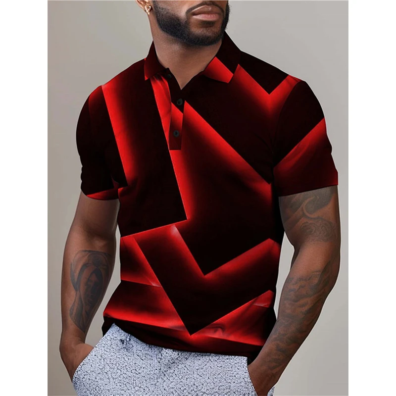 Full Print Optical Illusion Geometry Abstract Graphic Polo Shirt For Men Short Sleeve Turndown Lapel Polo Shirts Mens Tshirt