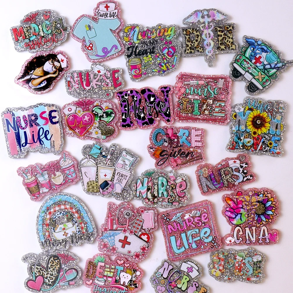 Medical Treatment Health Care Design Glitter Acrylic Flatback Chram Craft for Phone Case Bows Badge Pendant For DIY HairBow