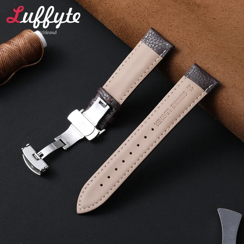 Leather Butterfly Buckle Replacement Straps 18mm 20mm 22mm Wrist Belt Women\'s and Men\'s Universal Bracelet  Business Watch Band