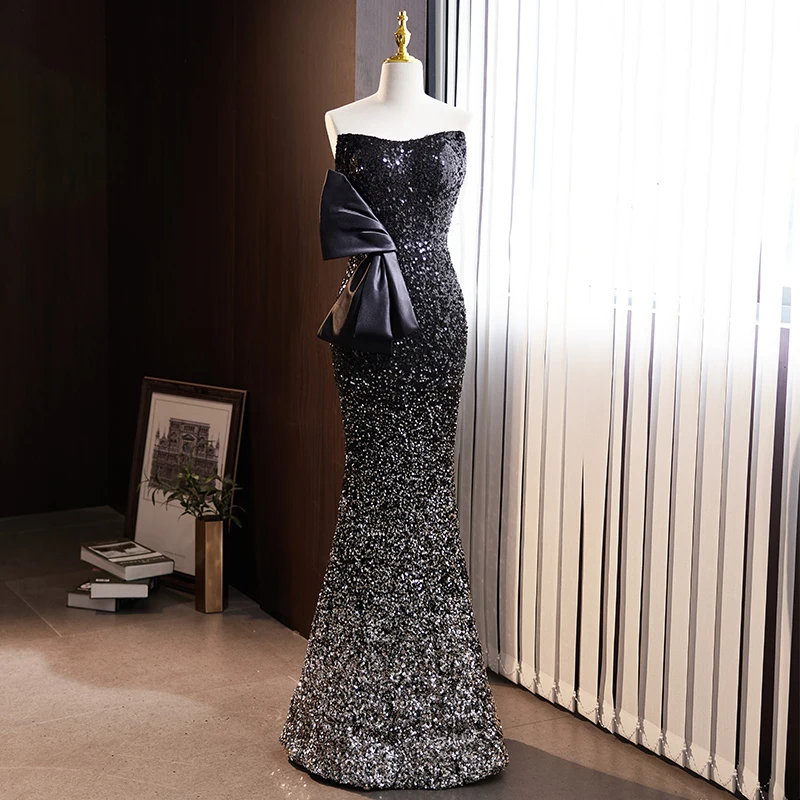 

Ele Evening Gown Women's Faion Slimming Fi Tail Skirt High-End Luxury Host Strapl Long Dr for Cany Dinner