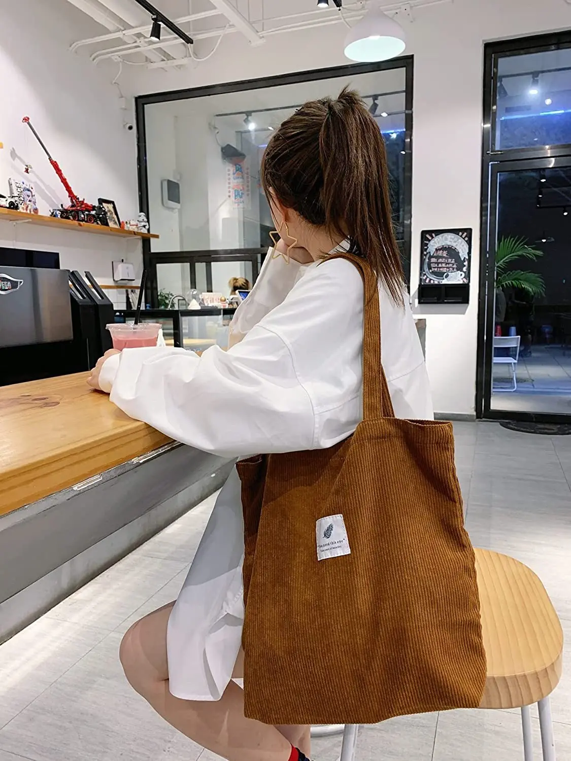 JIOMAY 2025 Damen Cord-Shopper-Tasche Stilvolle Tragetasche - Langlebige Casual Große Einkaufstasche mit Hoher Kapazität Perfekt für den Täglichen Gebrauch – Detail 10