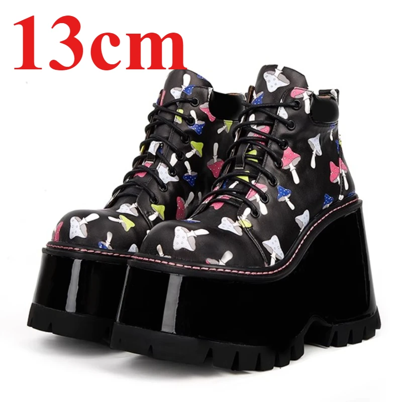 

Модные женские туфли на высоком каблуке на танкетке в Европе/американском стиле, женские туфли на платформе 13 см с грибным узором, увеличивающие рост на толстой подошве