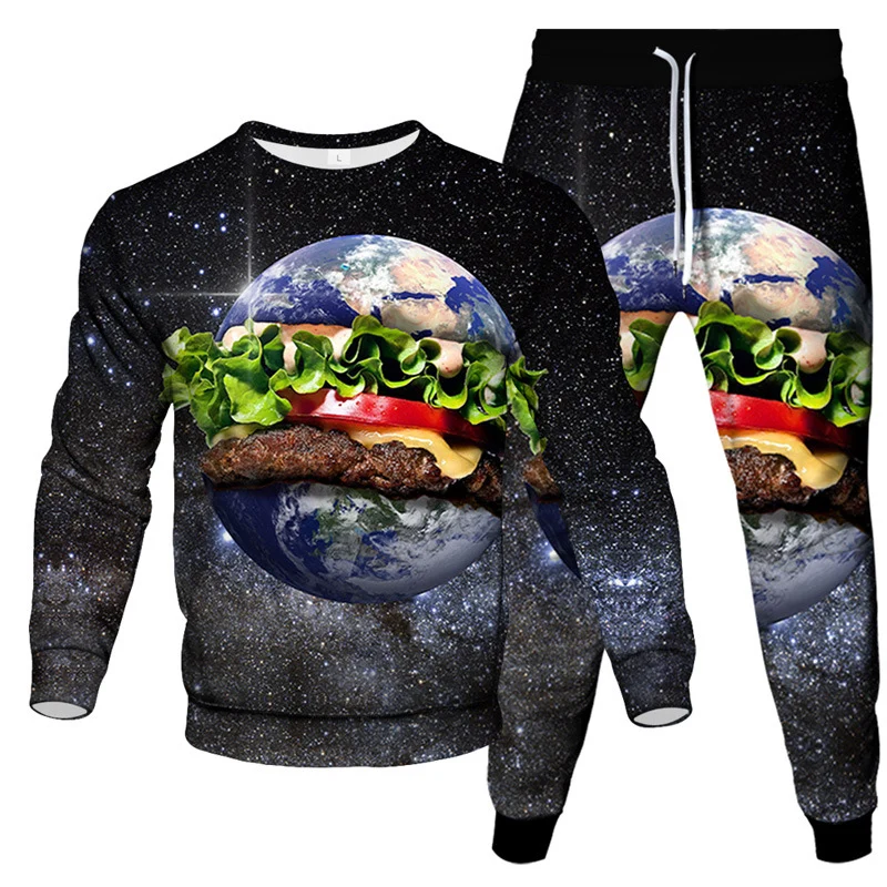 Hamburger Cucumber 2Pcs Set Men Women Fashion 2 Piece Suit 3D Printing Casual Sportswear Sweatshirt Jogging Pant 2 Sets