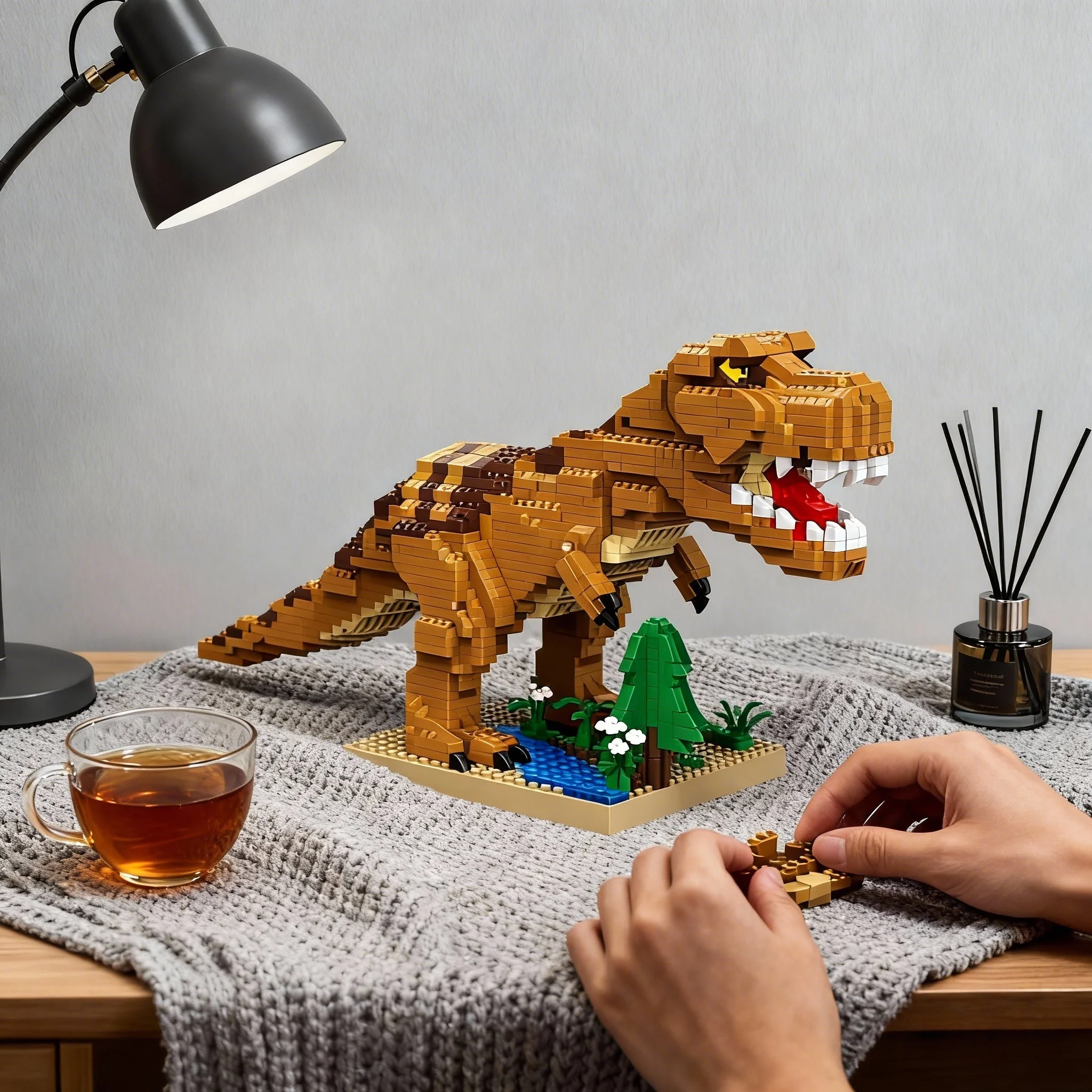 Jurassic Yellow T-Rex Micro Mini Building Blocks Set - 2500 Pieces, 14-Inch Jungle Themed Dinosaur Model, Anti-Stress Toy for Adults, Decorative Accent