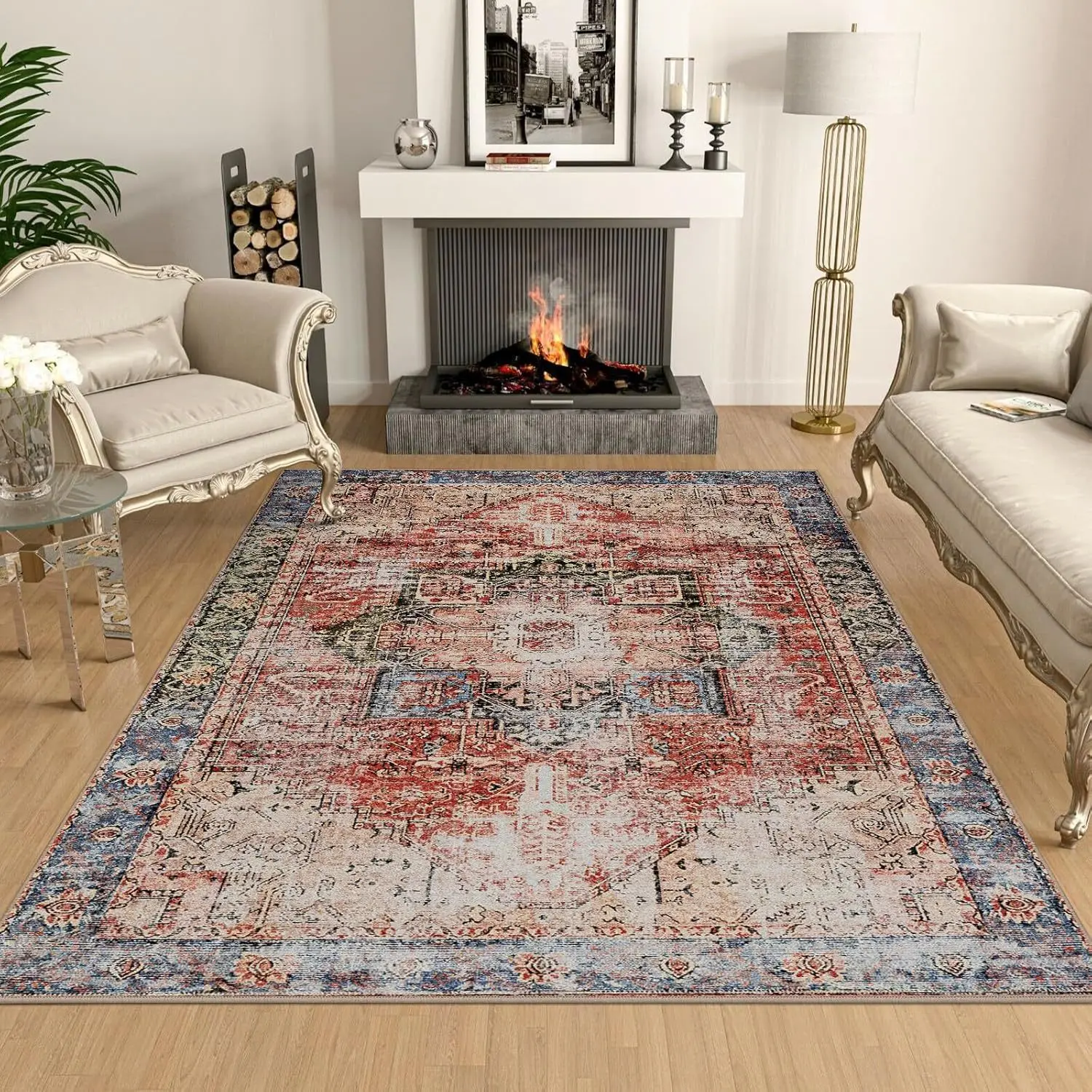 

VIKAMA Bohemian Loop-Pile Rug - Machine Washable Carpet for Living Room, Airbnb, Hotel, Cozy Home Decor