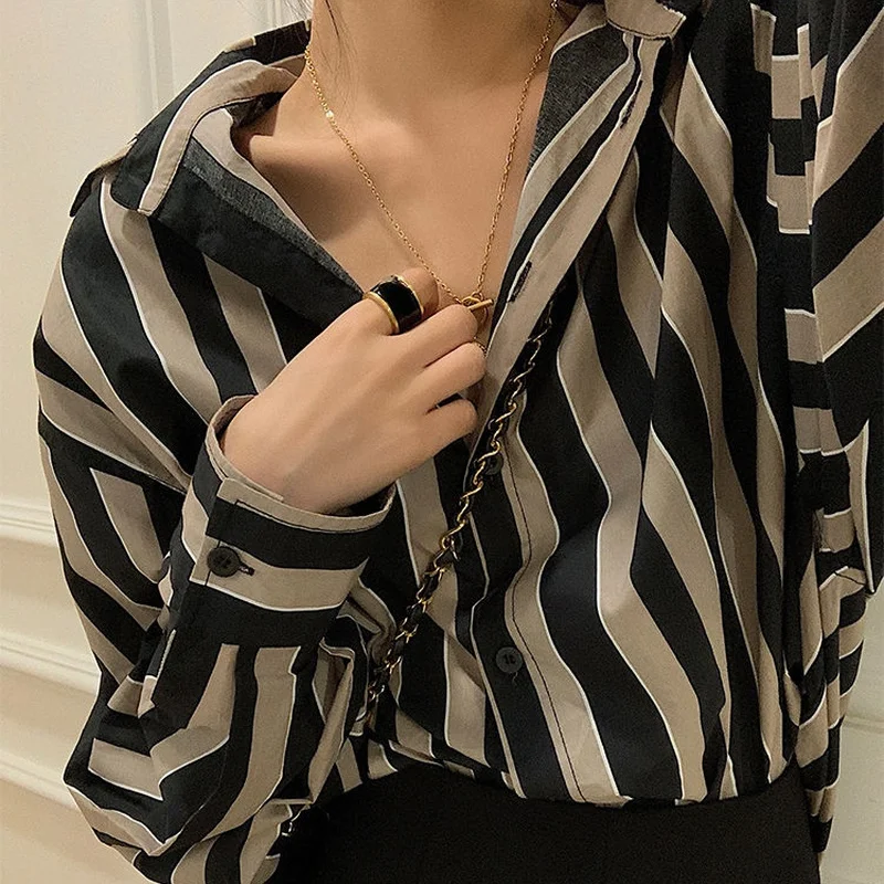 Striped Shirts Women Loose Straight Cozy All-match Long Sleeve New Simple Daily Students Spring Ulzzang Autumn Feminine Clothing