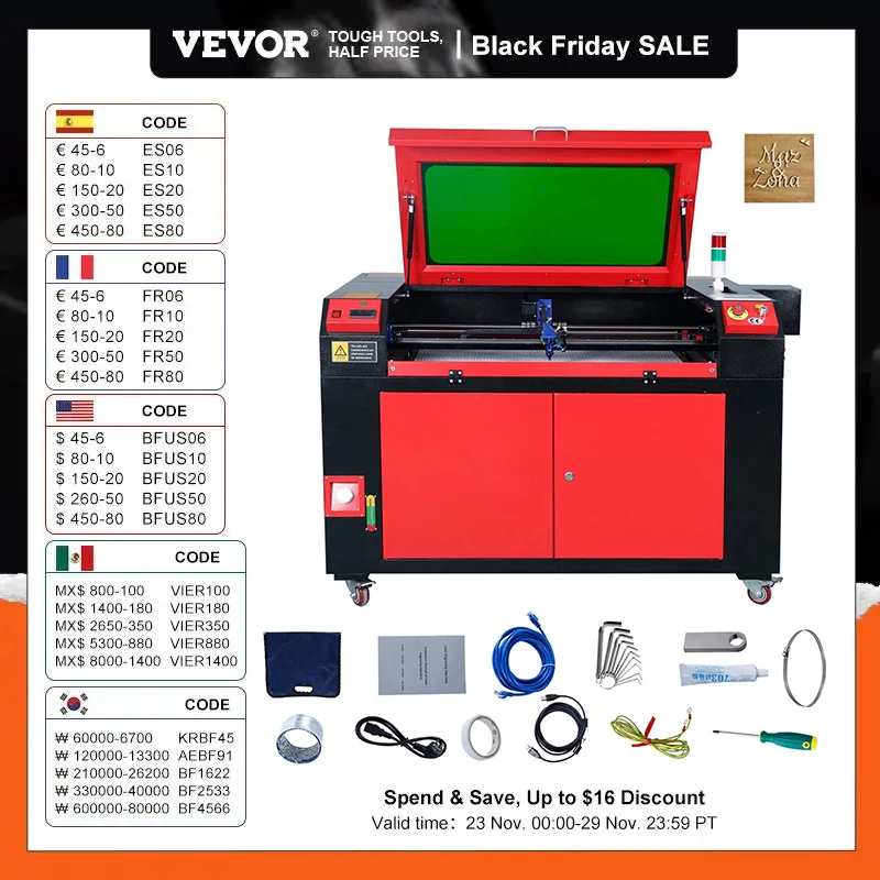 VEVOR Ruida CO2 Laser Engraver Machine 50W 60W 80W 100W 130W Fabric Wood Digital Engraving Carving Print Machine