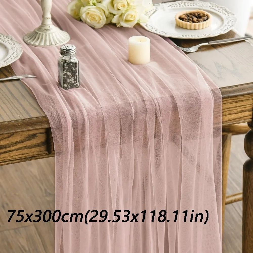 Semi-Sheer Gauze Tulle Sheer Table Runner Elegant Tulle DIY Gauze Tablecloth Boho Rustic Chiffon Table Runner Party Table Decor