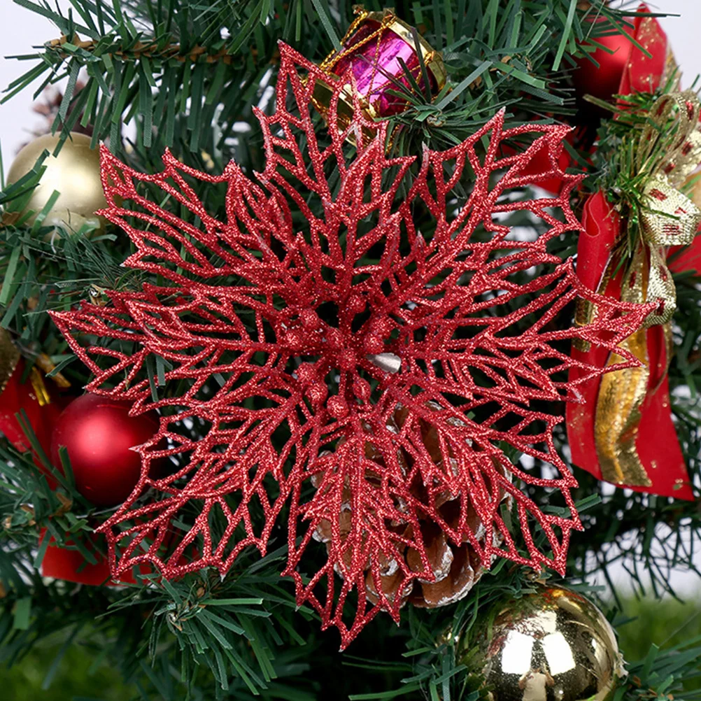 

12Pcs Christmas Artificial Glitter Flowers Pendant Hanging Ornaments Decorative Flower Accessories for Xmas Tree Party Wall