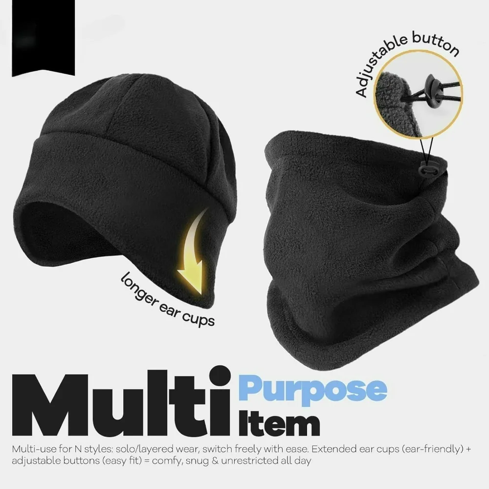 

Winter Beanie Hat Scarf Set with Ear Flaps for Men Women Knit Fleece Lined Skull Cap Windproof Neck Warmer Gaiter