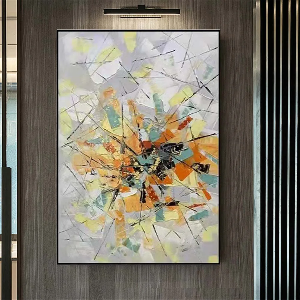 

100% Hand-Painted Yellow Grey Background Modern Abstract Painting For Room Wall Decor Hanging Oil Paintings On Canvas Panel Gift