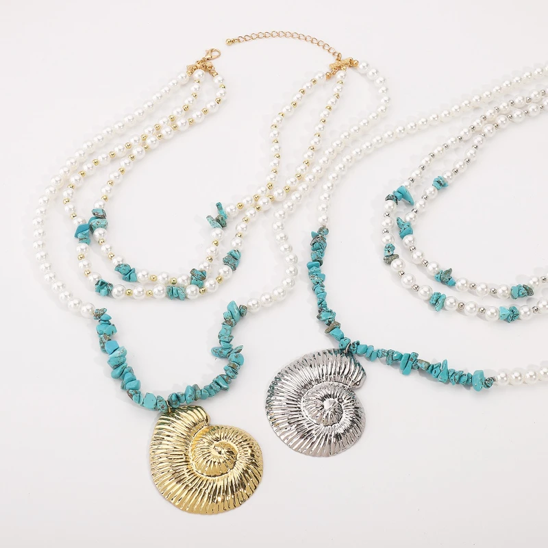 Muschel Anhänger Sommer Frauen Frische Perlen Zerkleinerte Steine Mehrschichtige Halsketten Modeschmuck Strandurlaub – Detail 6