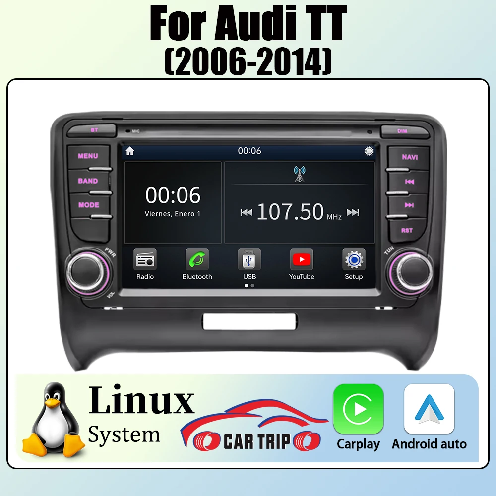 7inch Linux System Screen Android Stereo Car Radio Player Audio RDS Carplay BT HD Reversing GPS NAV for Audi TT MK2 8J 2006-2014