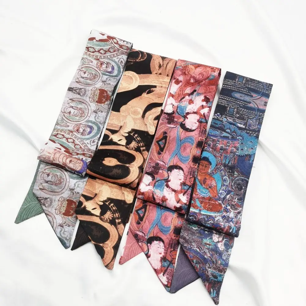 

Ретро мода картина маслом повязка на голову в китайском стиле цветочный шарф галстук для волос лента для волос шарф платки галстук на шею