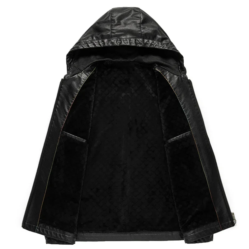 Qualität Kapuze Lederjacken Männer Biker Jacke Herbst & Winter Lederjacke Mantel männliche Mode lässig pu Ledermantel PU-015