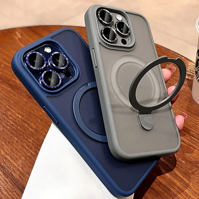 

Luxury Magsafe Wireless Charging Case For iPhone 11 13 12 14 15 Pro Max 15 Plus Magnetic Ring Bracket Camera Protection Cover