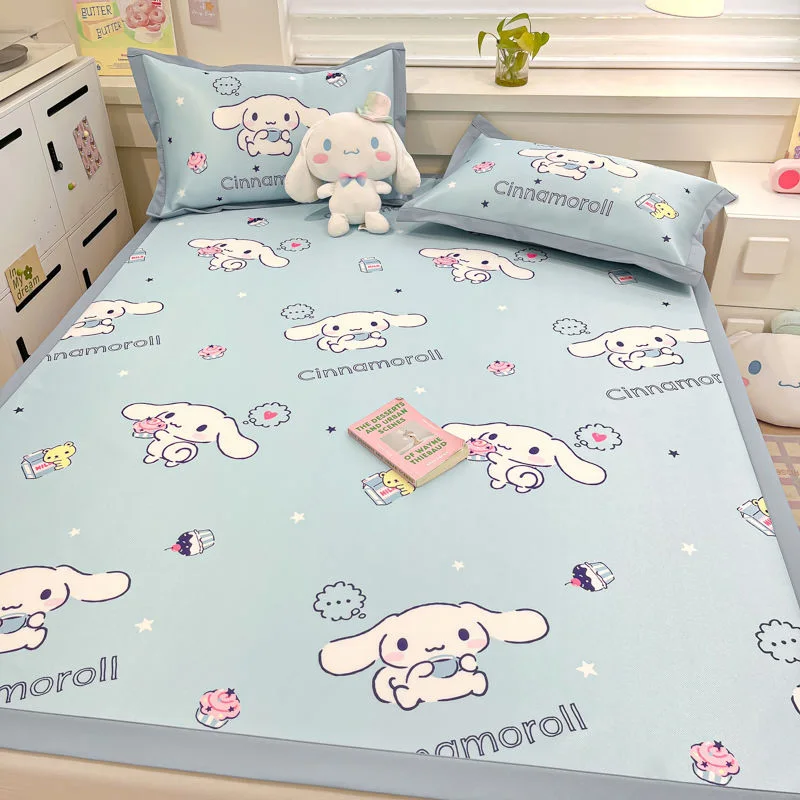 Sanrio Cartoon Cinnamoroll Kuromi Hello Kitty Bedding Summer Kawaii Anime Soft Ice Shreds Cold Pad Pillow Cover Set Girl Gifts