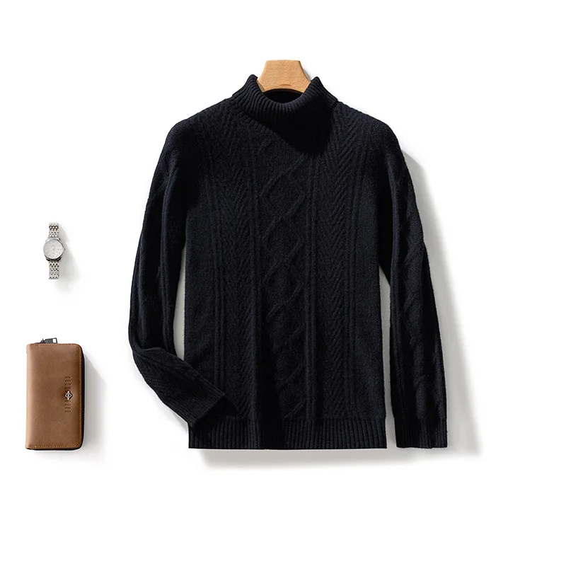 Autumn Winter 100% Merino Wool Turtleneck Casual Solid Color Men's Sweater Pullover Cashmere Soft Long Sleeves Clothing Top