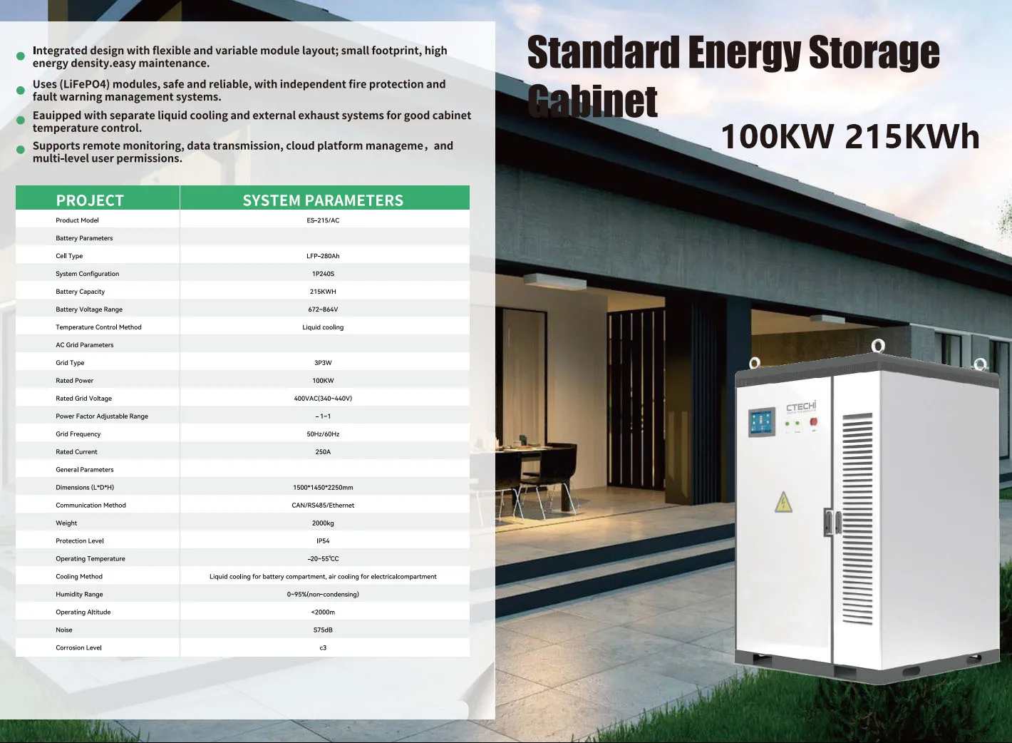 All in One 100kW 125kW Inverter and LiFePO4 Solar Battery 215kWh 200kwh Battery Storage System Match with Solar Panels