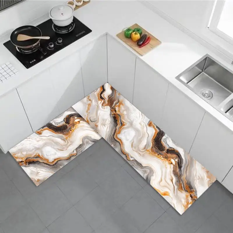 Modern Marble Print Kitchen Rug, Non-Slip Cushioned Comfort Standing Mat, Heavy Duty Floor Carpet for Home Sink Laundry, 1PC