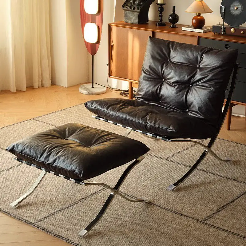 

Medieval designer single sofa recliner Nordic modern backrest retro living room leisure chair