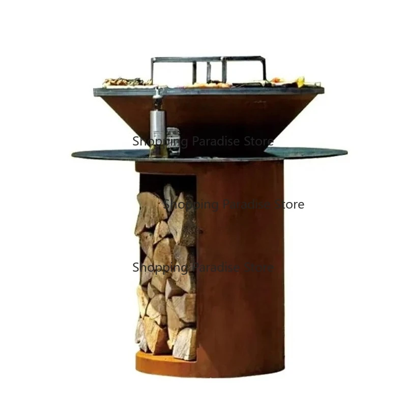 Europe Outdoor Corten Steel Fire Pit BBQ Barbecue - Rustic Aged Finish for Garden Patio
