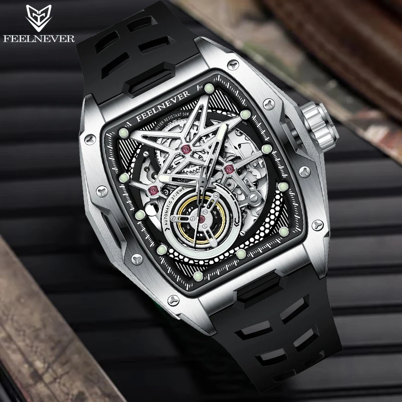 

FeelNever Casual Sports Automatic Movement Man Watch Luxury Hollow 316L Stainless Steel 50M Waterproof Mechanical Men's Watches