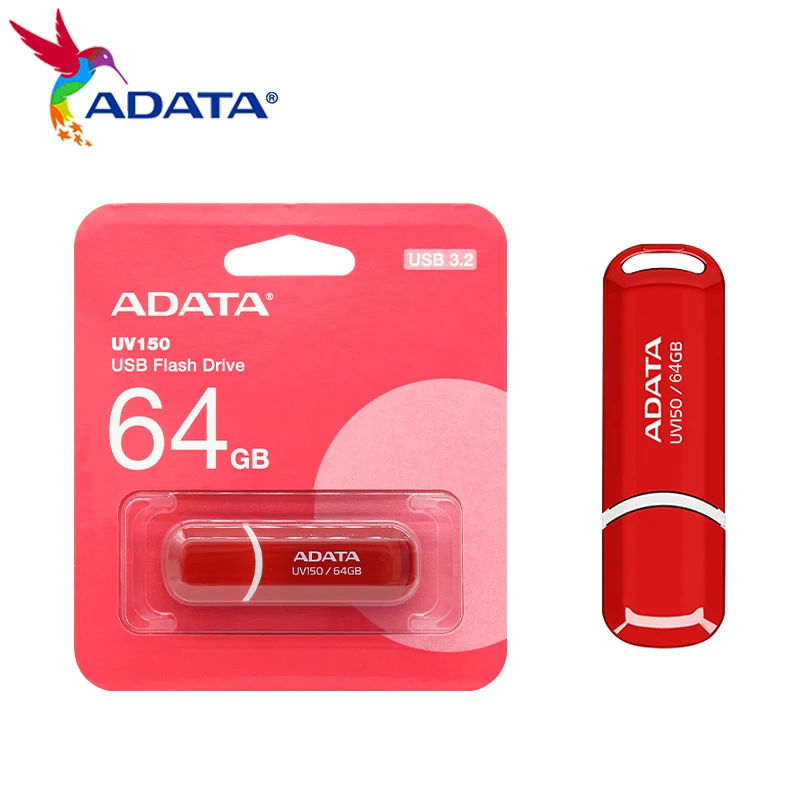 ADATA Flash Drive USB 3.2 Pen Drive 32GB 64GB UV150 Portable Memory Stick 100MB/s Pendrive Red Flash Disk for Desktop Laptop