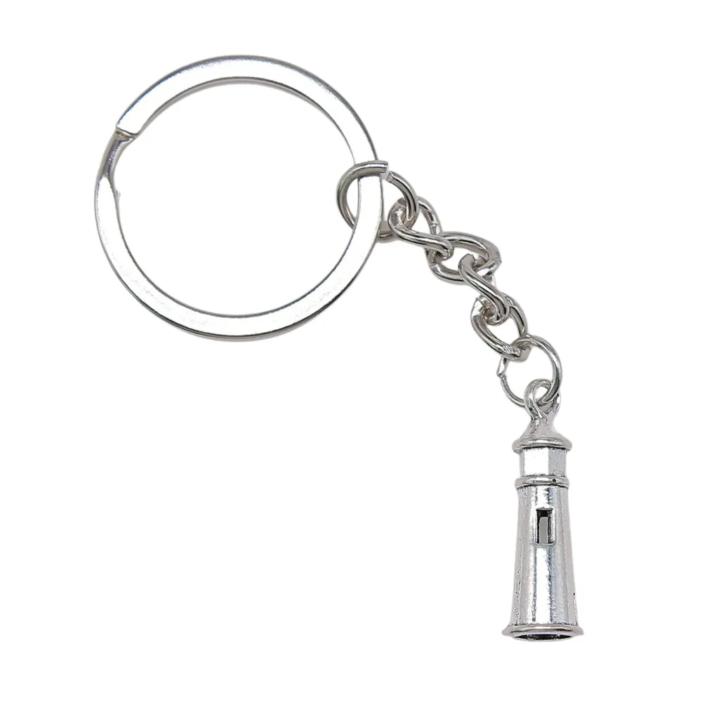 DIY Metal Holder Chain Men Keychain Vintage 2 Colors 25x8mm Lighthouse Pendant Souvenirs Gift