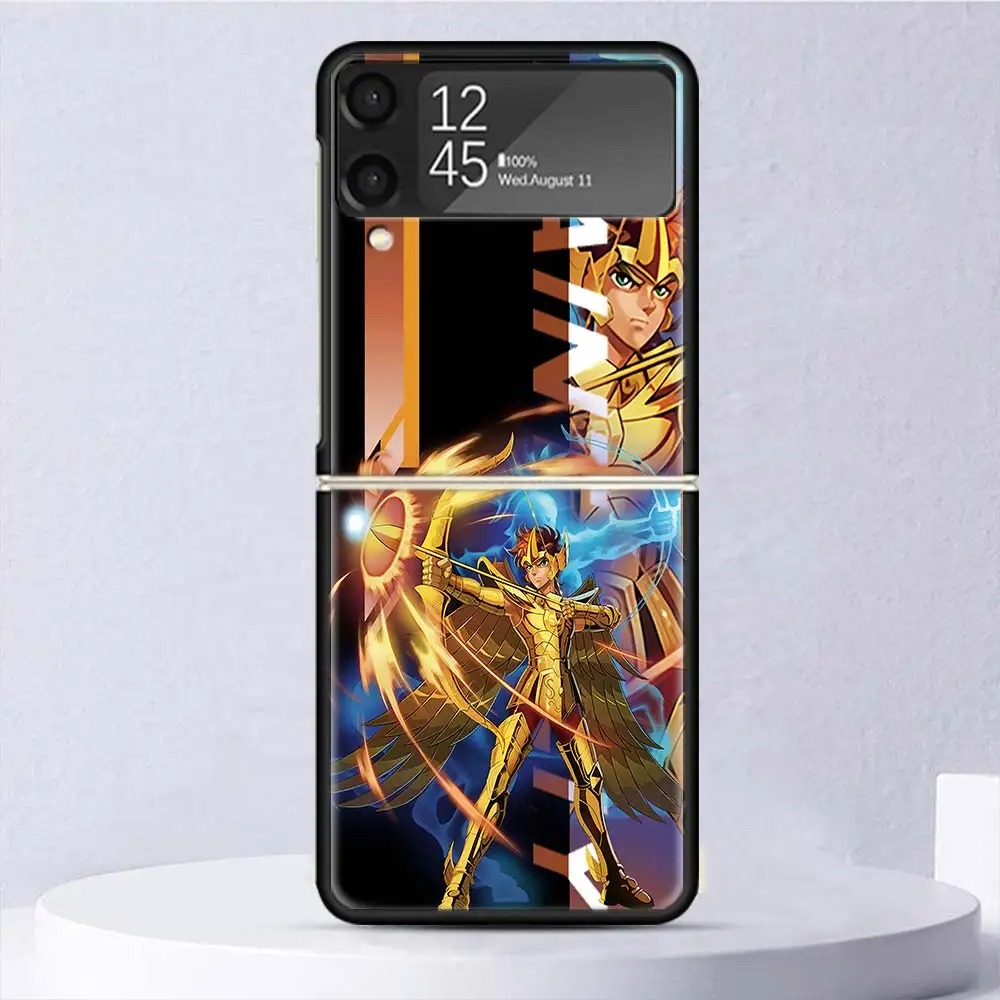 Anime Saint Seiya Shockproof Hard Case For Samsung Galaxy Z Flip 6 5 4 3 5G Phone Cover Z Flip3 Flip4 Flip5 Flip6 Black Shell Ga