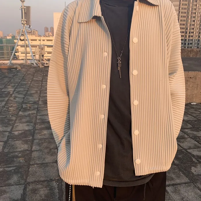 2025 New Top Quality ISSEYS MIYAKES Japan Pleated Simple Lapel Long Sleeve Shirt Jacket Draped Loose Casual Top