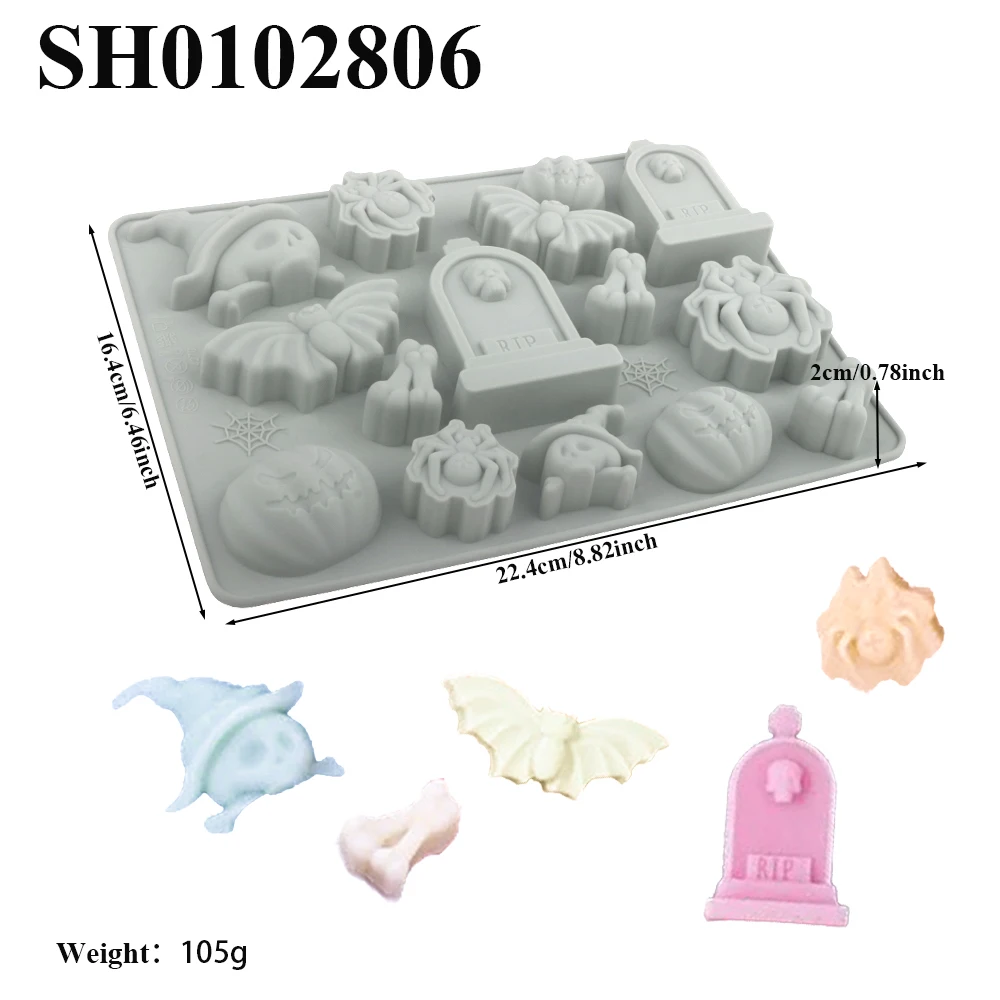 Halloween Element Tombstone Spider Pumpkin Bat Skull Silicone Chocolate Mold Halloween Cake Moulds Ice Tray Kitchen Bakeware - view 4