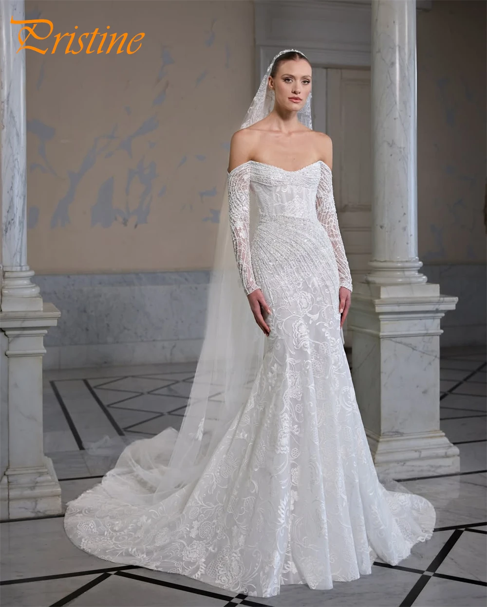 Customized Elegant White Organza Wedding Dress Soft Boat Neck Long Sleeves Bridal Gowns Sexy Mermaid Court Train Robe de mariée