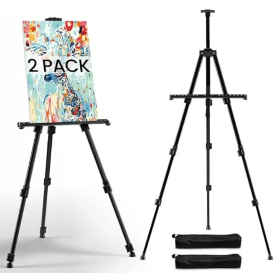 

Набор из 2 регулируемых напольных мольбертов для рисования и демонстрации, 66 дюймов, складные, алюминиевые, для вывесок и настольных холстов