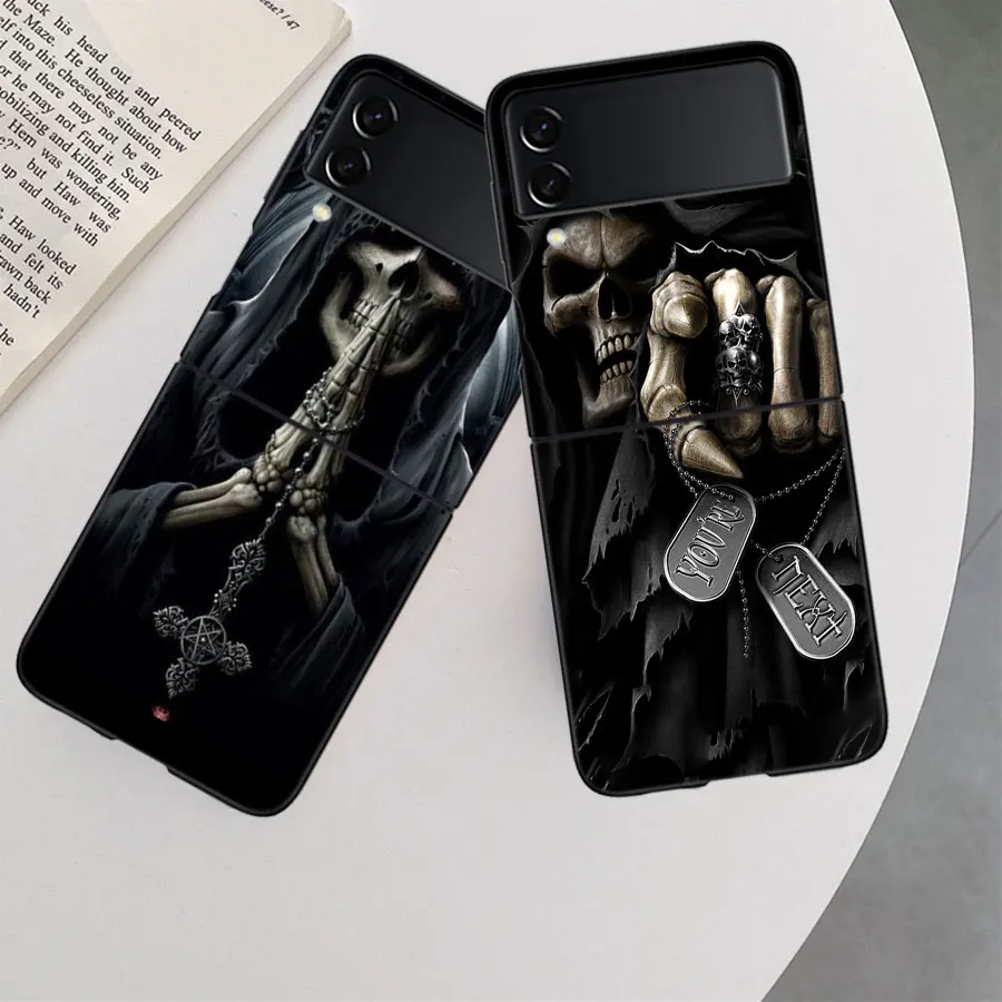 Grim Reaper Skull Skeleton Case for Samsung Galaxy Z Flip 6 Flip 5 4 3 5G Black Cell Phone Cover Samsung Z Flip 5 5G Luxury P