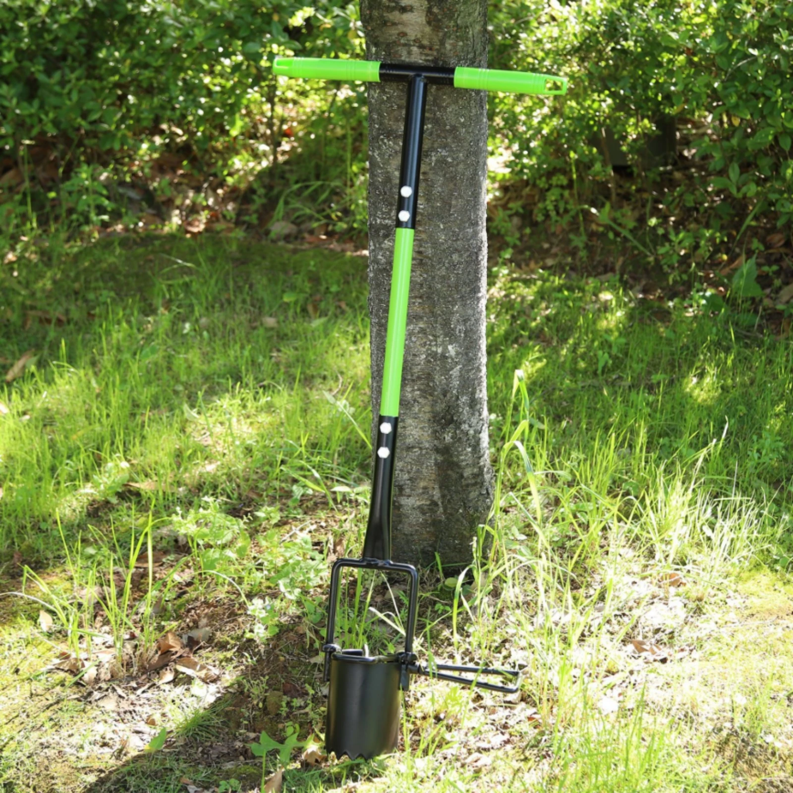 Transplanting Tool T Handle Garden Digger Soil Digging Tool Foot Pedal Design Unwanted Plants and Hole Digger Standing Position