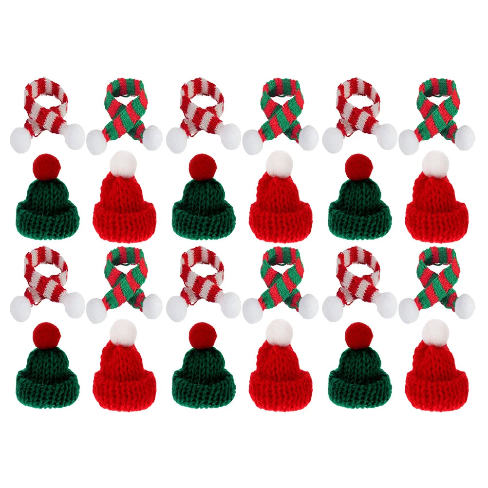 24 Pcs Mini Knit Hat Wool Cap Scarf Bottle Decor Miniature Hats Christmas naments Party Supplies Festive Decorations