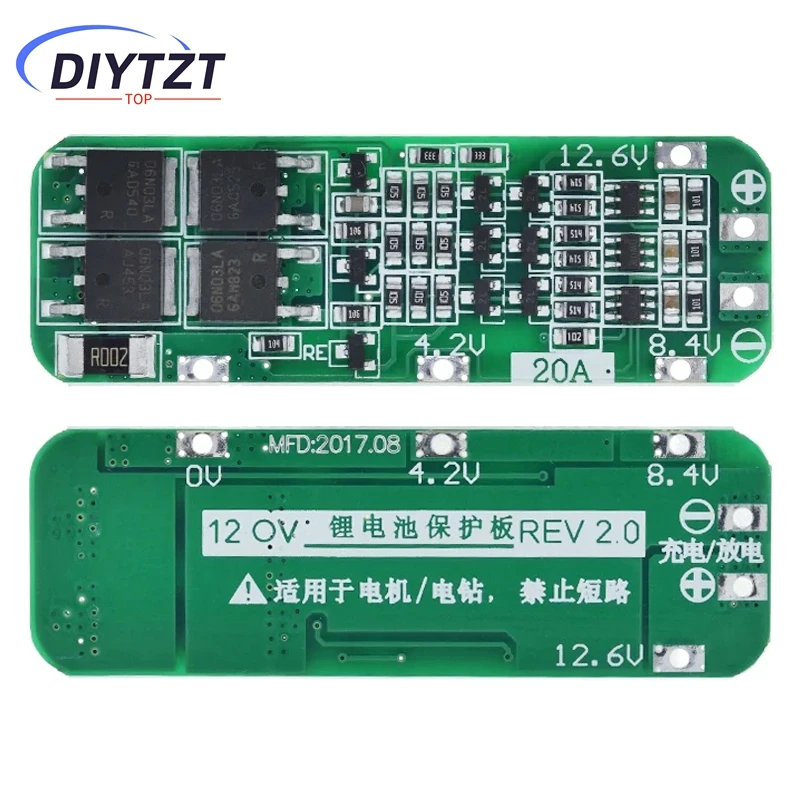 DIYTZT 3S 20A BMS 12.6V Li-ion Lithium Battery 18650 Charger PCB BMS Protection Board For Drill Motor 12.6V Lipo Cell Module