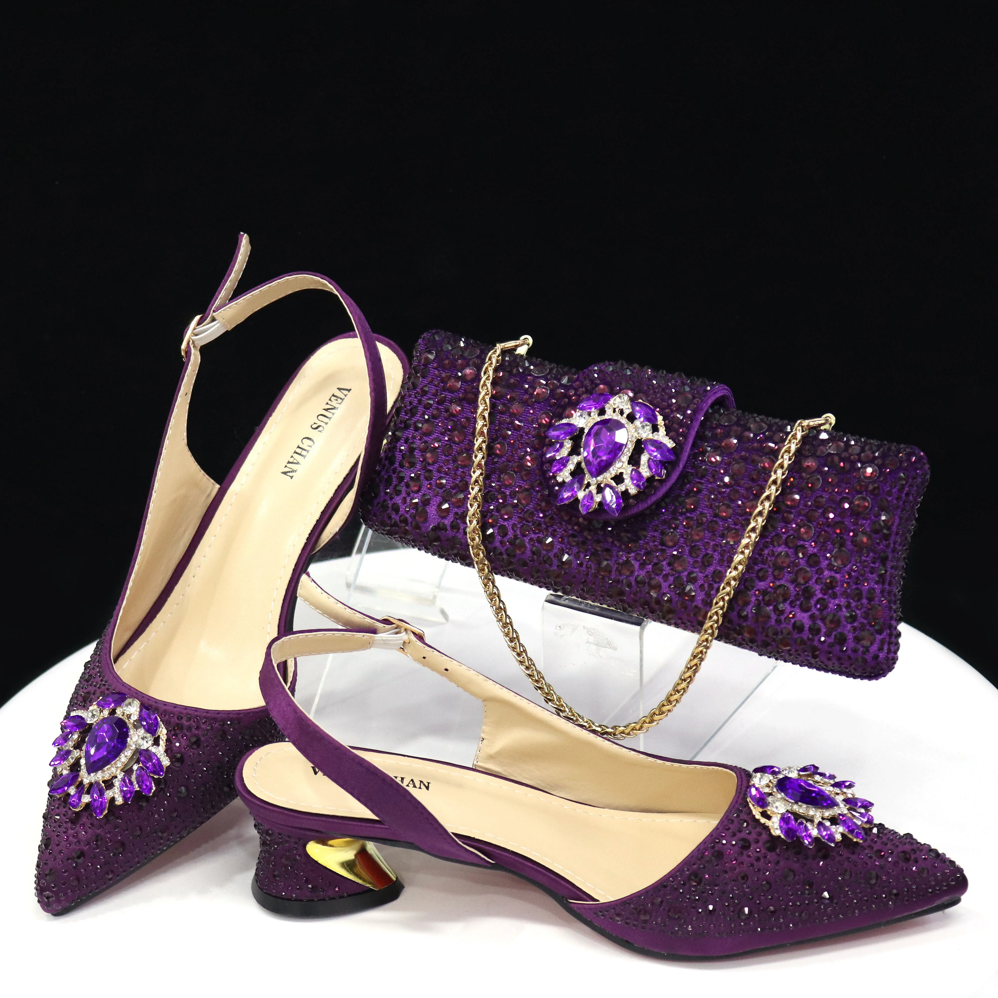 Doershow hot selling purple Shoes and Bags To Match Set Italy Party Pumps Italian Matching Shoe and Bag Set for Party!   HTY1-21