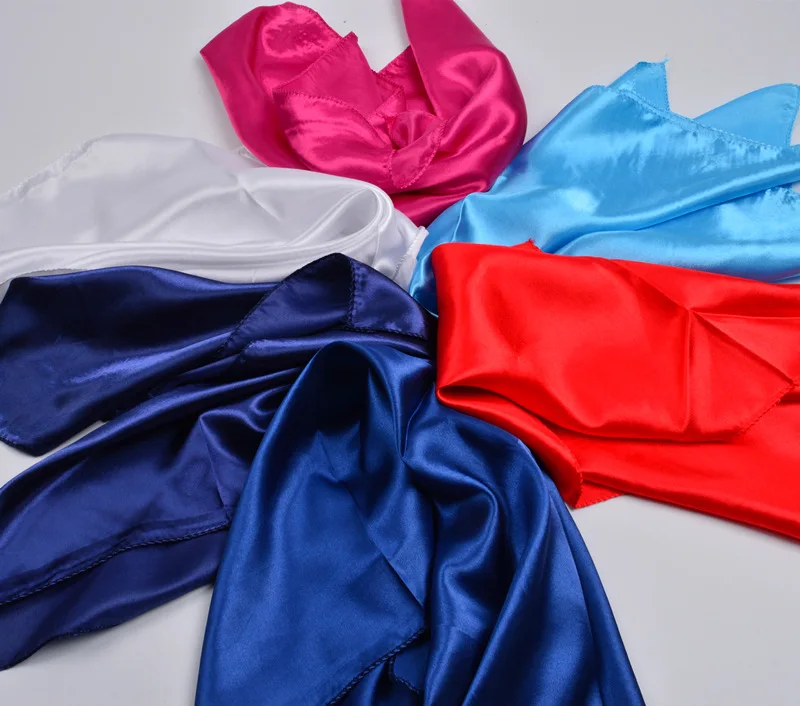 50x50cm Frauen Solide Quadrat Schal Einzel Leistung Junge Mädchen Kleine Simulation Seide Schals Flugbegleiter Party geschenk – Detail 2