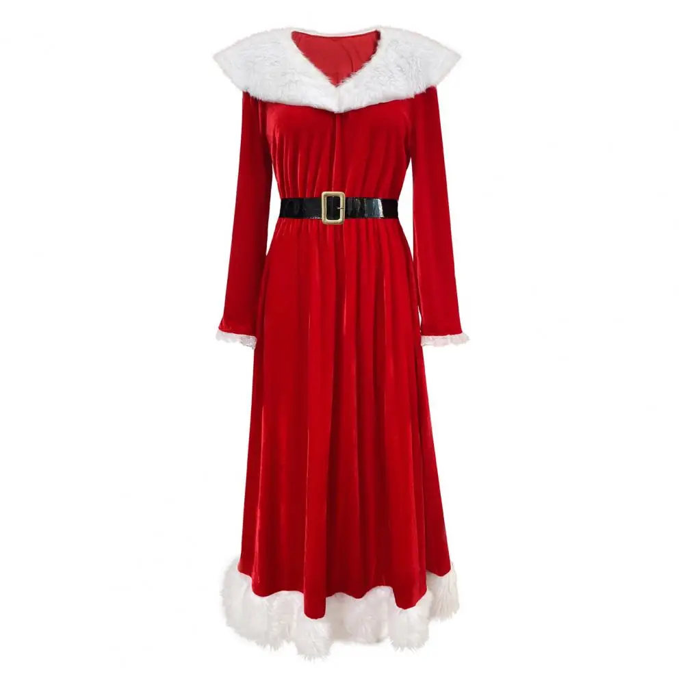 Conjunto de disfraz festivo de Navidad Disfraz de señora Claus Vestido de terciopelo con cinturón de sombrero de Papá Noel para mujer Cosplay festivo para vacaciones