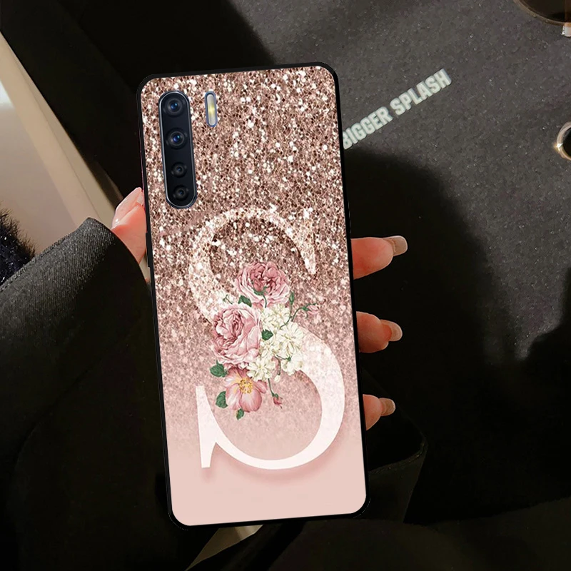 Letter Pink Shiny M R For OPPO A17 A77 A94 A74 A54 A53 A57 S A58 A78 A98 A5 A9 A15 A16 A76 A96 A93 A52 A72 Case