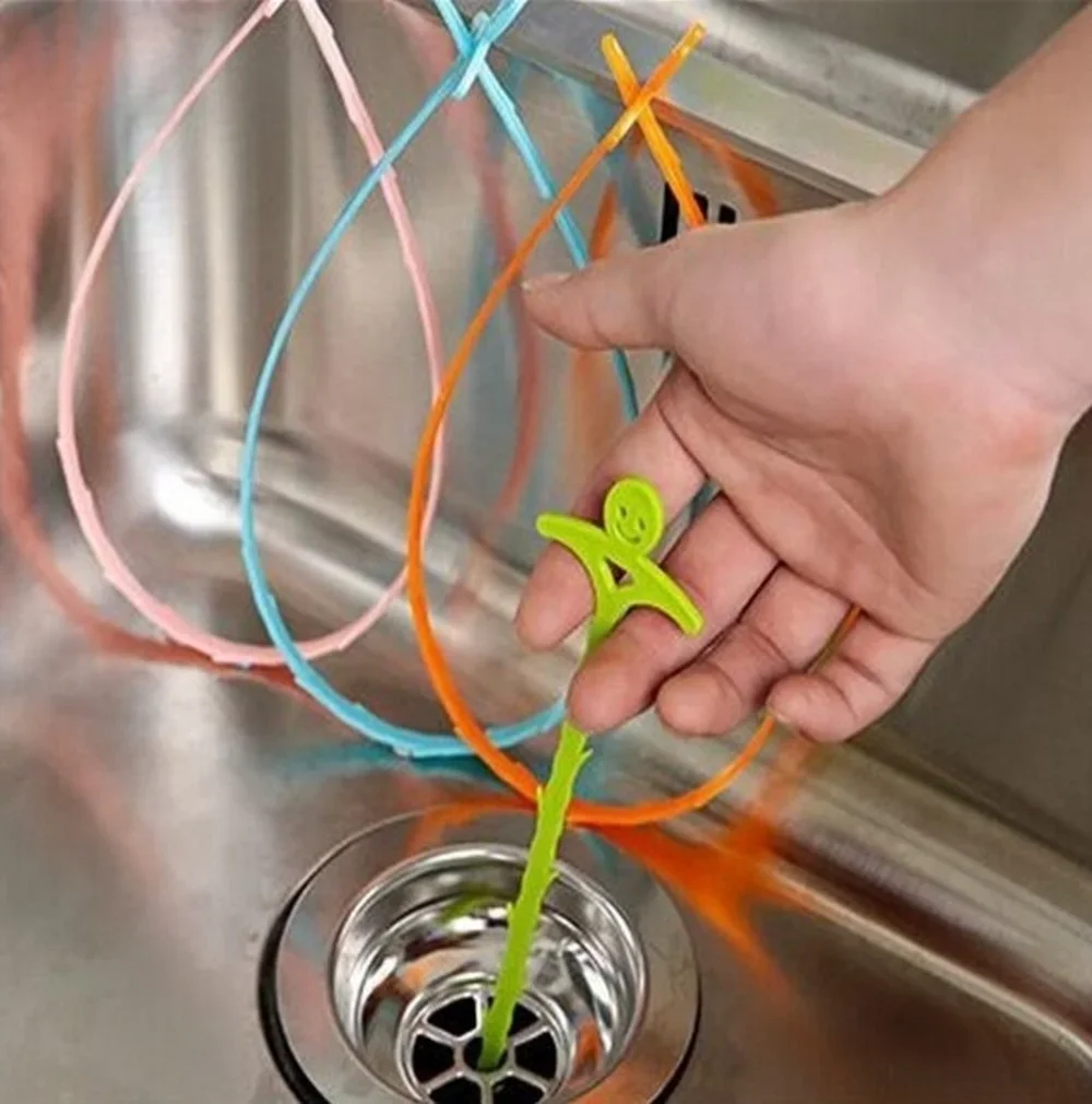 3pcs Kitchen Sink Cleaning Pipe Hook Cleaner Sticks Clog Remover Sewer Dredging Spring Pipe Hair Dredging Tool