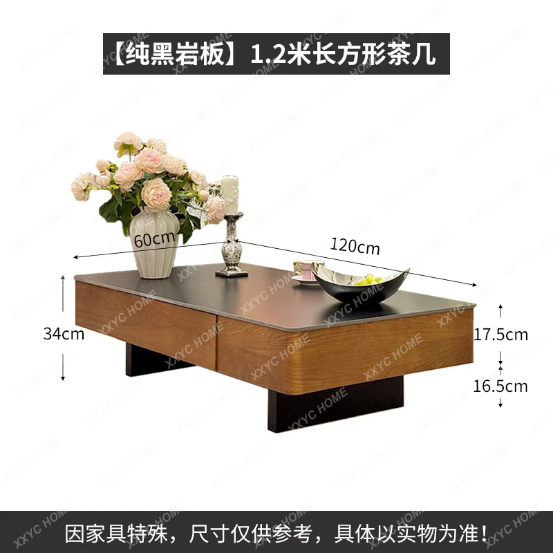 

Medieval coffee table black rock slab simple rectangular tea table