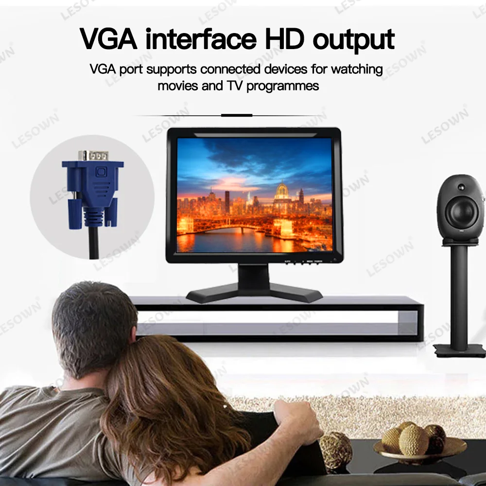 LESOWN New 15 inch VGA HDMI AV BNC USB Desktop LCD Monitor 1024x768 HD Resolution 4:3 VESA Display with Speakers Plastic Shell