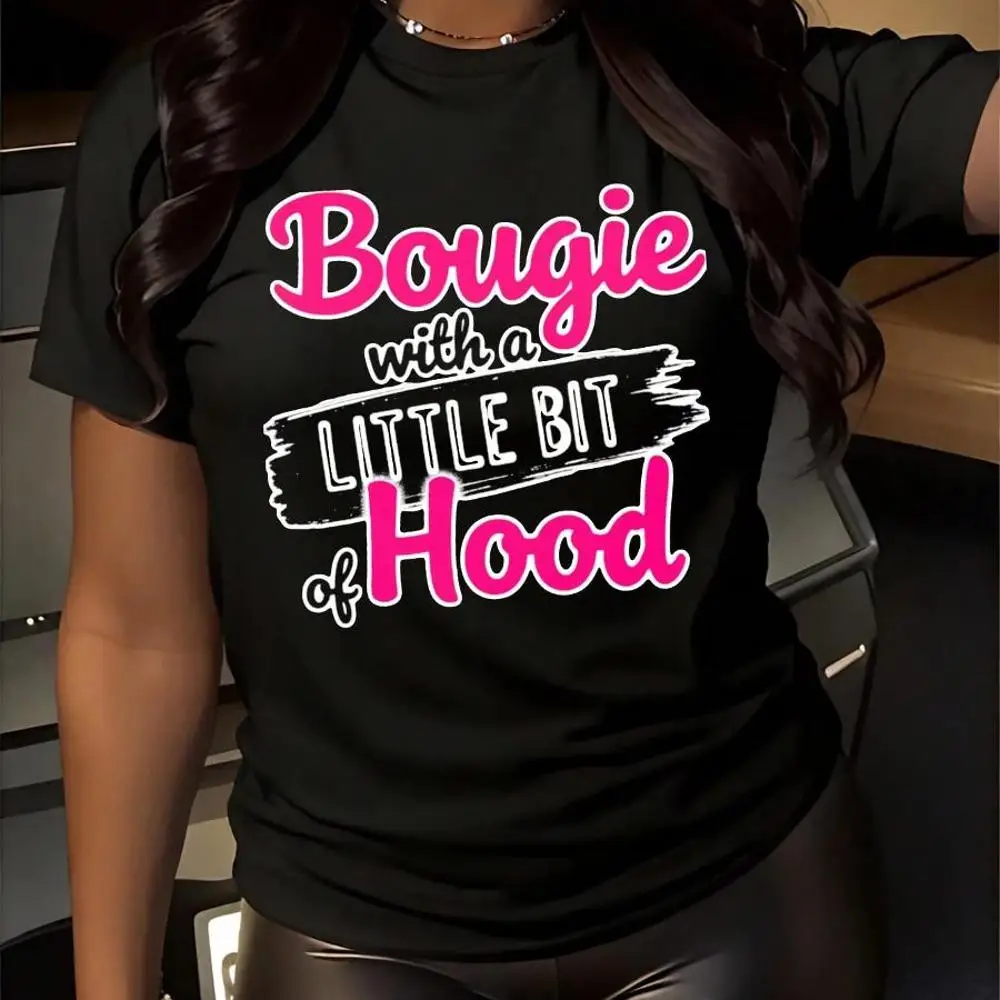Bougie With A Little Bit Of Hood Print Women s Cotton T-Shirt 200g, Round Neck Comfortable And Breathable, Ideal For Casual Wear